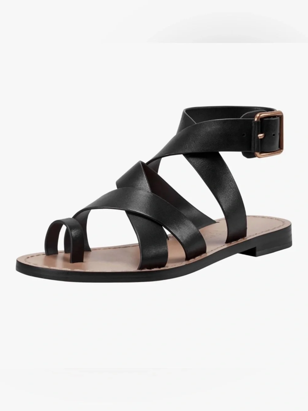 Marc Fisher Lollie Black Leather Strappy Ankle-Buckle Sandals NEW‎ 8